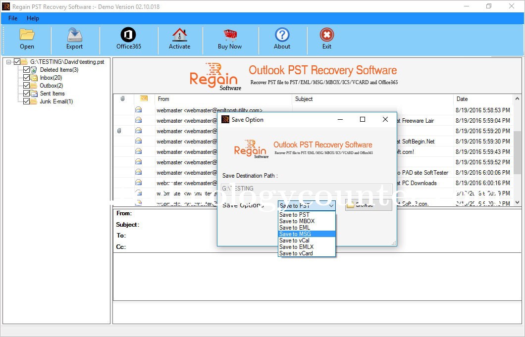 Regain Outlook PST Recovery Screenshots